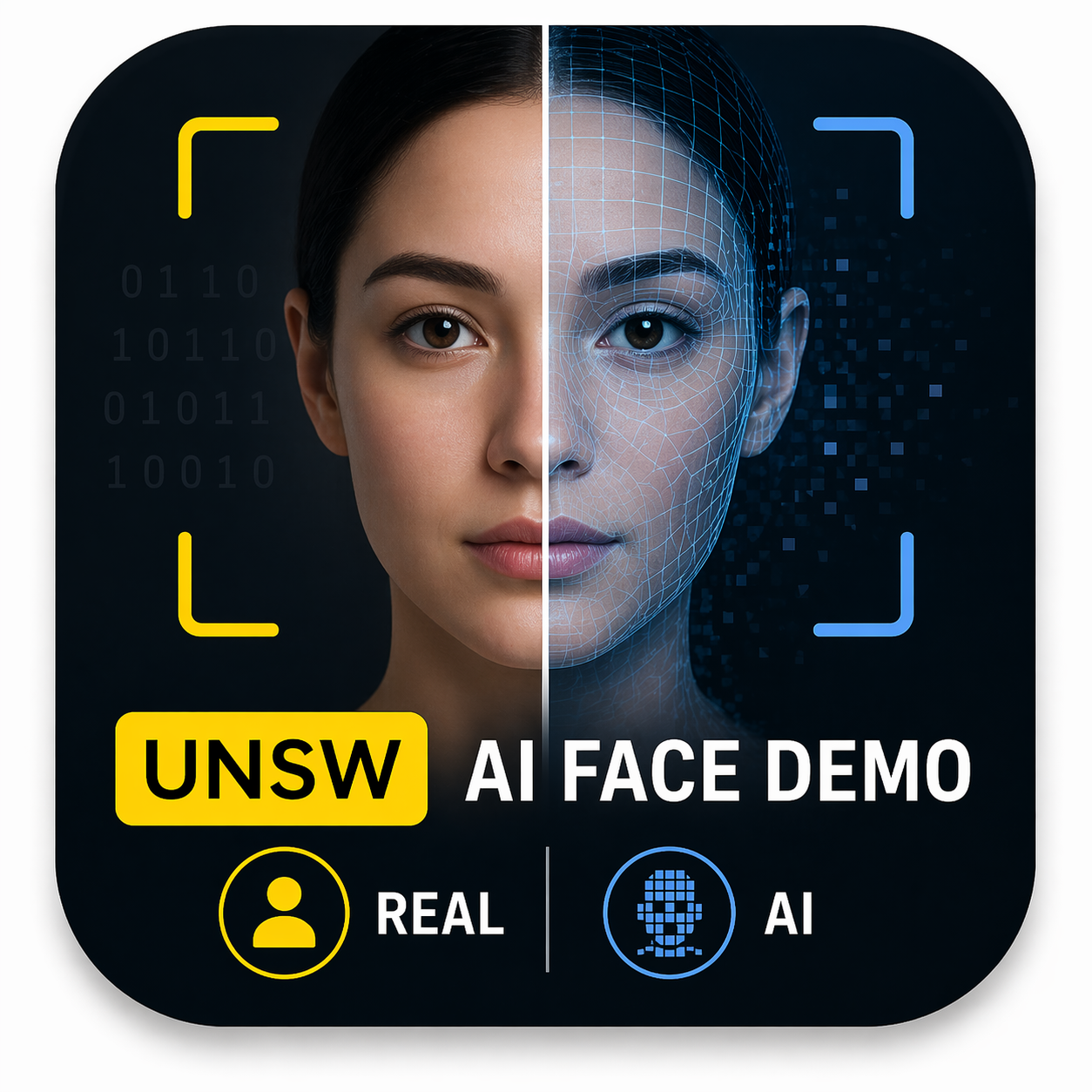 UNSW AI Face Demo graphic showing a real face and an AI-generated face comparison